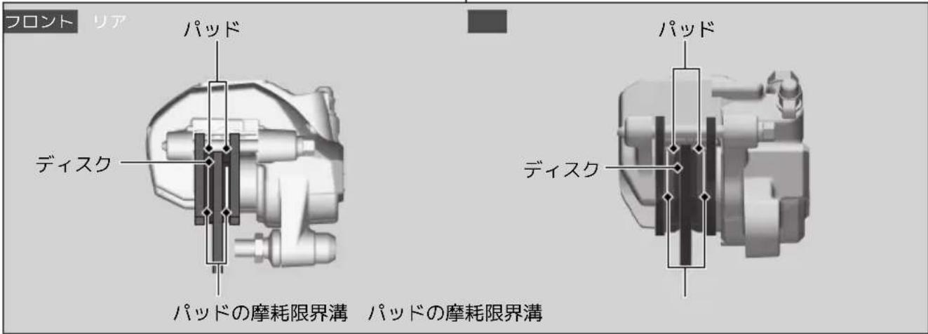 フロント リア パッド ディスク パッドの摩耗限界溝 パッドの摩耗限界溝 ディスク パッド