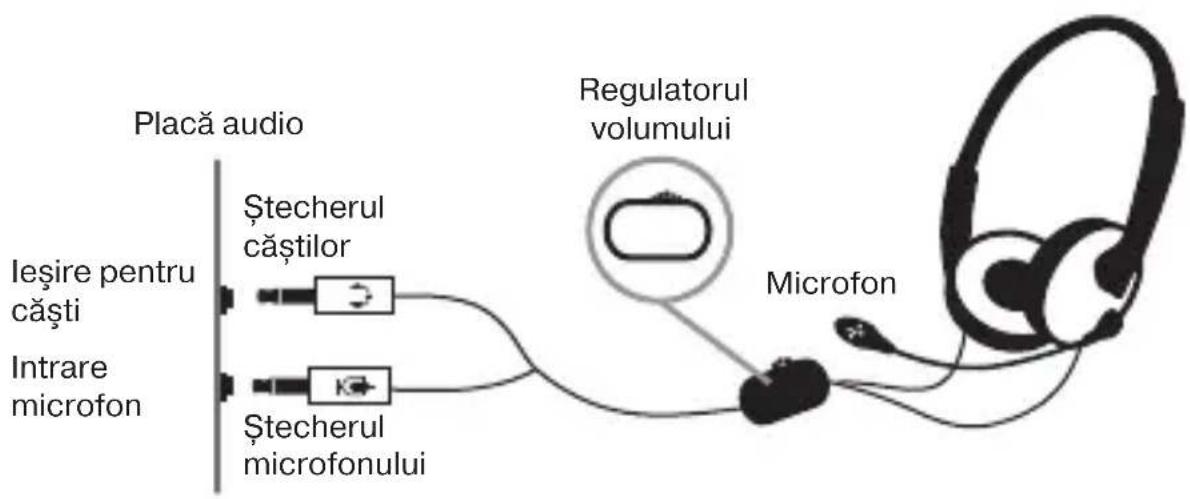 Placă audio leşire pentru căşti Intrare microfon Ştecherul căştilor Ştecherul microfonului Regulatorul volumului Microfon