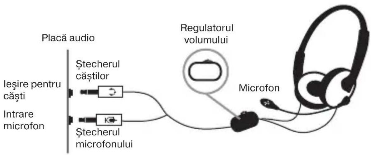 Placă audio leşire pentru căşti Intrare microfon Ştecherul căştilor Ştecherul microfonului Regulatorul volumului Microfon