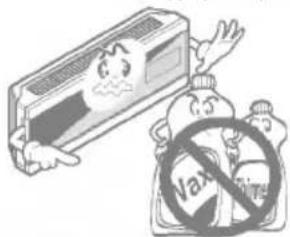 Cartoon illustration showing a distressed air conditioner being stopped by a 'no Vax' sign, symbolizing the absence of a vehicle.
