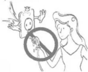 Illustration showing a person holding a child with a prohibition symbol, likely depicting a public health or safety hazard.