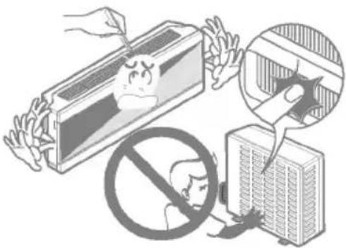 Illustration depicting a device with angry faces and a prohibition symbol, accompanied by a magnified inset showing a shielded face.