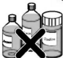 Image showing three labeled glass bottles with visible labels: 'Bottle 1', 'Bottle 2', and 'Bottle 3', overlaid with a black X symbol indicating prohibition or exclusion.