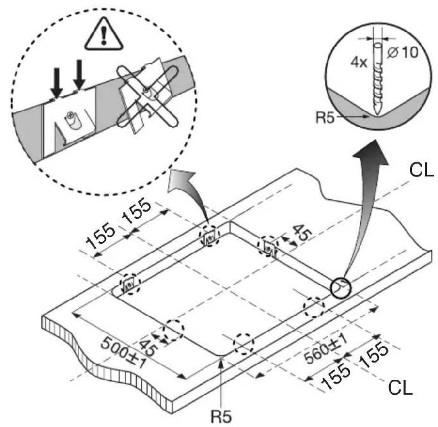 155 155 45 500±1 560±7 155 155 R5 CL 4x Ø10 R5