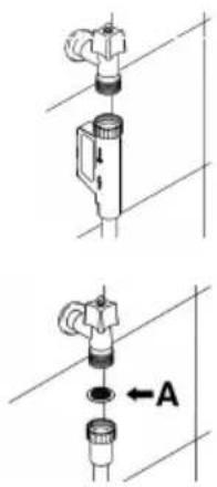 Technical diagram showing two mechanical assembly steps with labeled component A