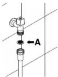 Technical diagram showing a mechanical assembly with labeled component A and directional arrow