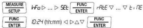MEASURE SETUP Info ▷ ... ▷ SET: FUNC ENTER RATE ▽ ... ▽ E, NE FUNC ENTER ID:24 (hh:mm) ◁ ▷ △ ▽ FUNC ENTER