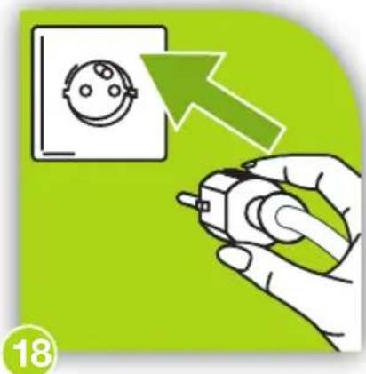 Illustration showing a hand holding a plug with a circular component, pointing to an arrow and a magnified view of the plug.
