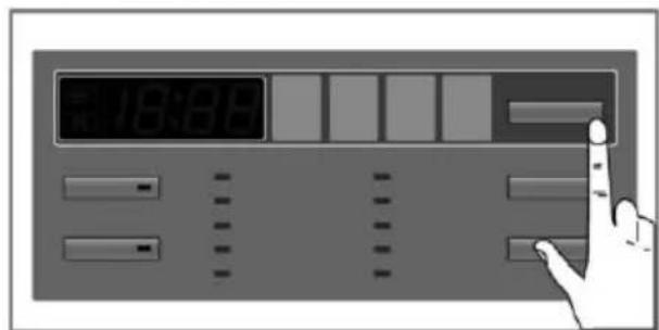 Digital display control panel with hand cursor pointing at the button