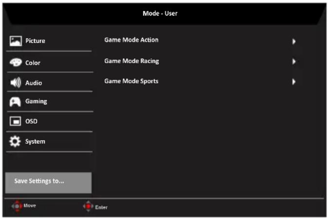ACER XV272P - Save Setting to... (Salvare setare în...) (numai modul User (Utilizator)) - 1