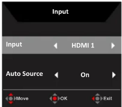 ACER XV272P - Selectarea input (intrării) - 1