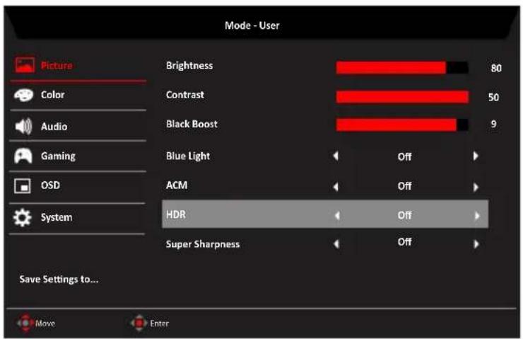 ACER XV272P - Functie HDR - 2