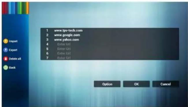 1 www.tpv-tech.com 2 www.google.com 3 www.yahoo.com 4 Enter Utd 5 Enter Utd 6 Enter Utd 7 Enter Utd Option OK Cancel