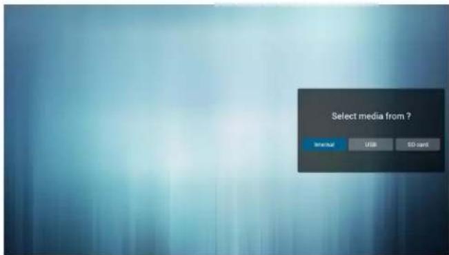 Selectați media din? Intern USB Card SD