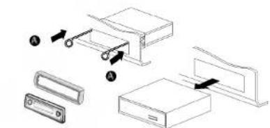 Diagram showing device assembly steps with labeled components and directional arrows indicating movement