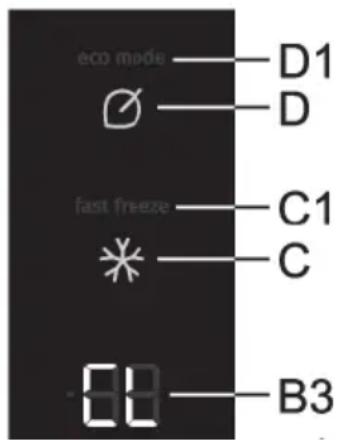 eco mode —— D1 ⏻ —— D fast freeze —— C1 ✱ —— C B3