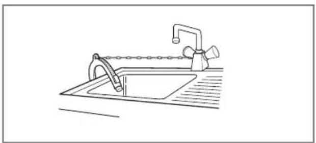 Line drawing of a stainless steel kitchen sink with faucet and faucet (no text or symbols)