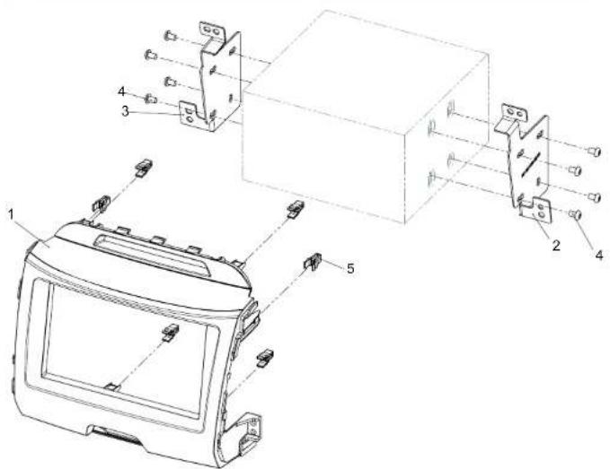 Technical diagram of a device's internal components with numbered parts and exploded view