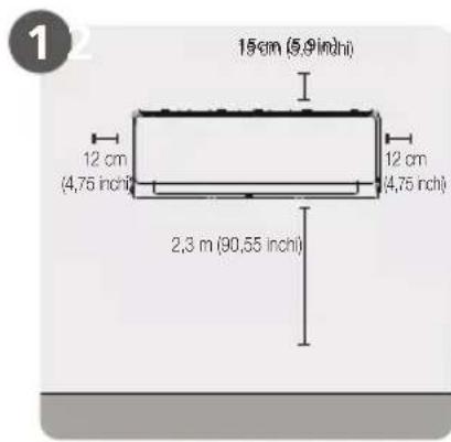 15cm (5,9 inch) 12 cm (4,75 inch) 12 cm (4,75 inch) 2,3 m (90,55 inch)