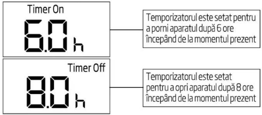 Timer On 6.0 h Temporizatorul este setat pentru a porni aparatul după 6 ore începând de la momentul prezent Timer Off 8.0 h Temporizatorul este setat pentru a opri aparatul după 8 ore începând de la momentul prezent