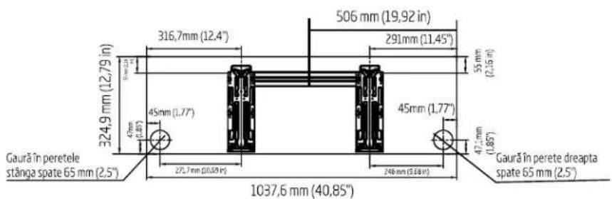 Gaură în peretele stânga spate 65 mm (2,5") 324,9 mm (12,79 in) 45mm (1,87) 45mm (1,77) 27,7 mm (10,59 in) 316,7 mm (12,4") 506 mm (19,92 in) 291mm (11,45") 45mm (1,77") 246 mm (9,68 in) 55 mm (2,16 in) 47,7 mm (1,85) Gaură în perete dreapta spate 65 mm (2,5") 1037,6 mm (40,85)