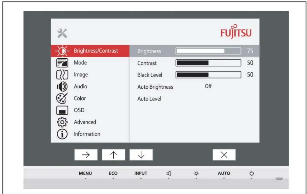 FUJITSU P24W-7 LED - Changing the monitor settings using the OSD menu - 2