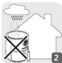 Illustration showing a house with a cloud above a trash can marked with a 'X' and the number '2' below.