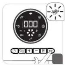 Digital timer interface with control buttons and a sun icon, showing time display and navigation icons
