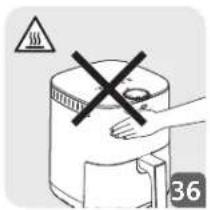 Illustration showing a hand holding a device with a black X symbol, indicating no chemical reaction or hazard.