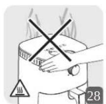 Illustration showing a hand holding a device with a cross symbol, next to a warning sign and triangle symbol.