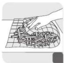 Illustration of a hand placing pins into a grid on a surface (no text or symbols)