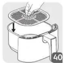 Illustration of a cooking step showing a lid with a grater and a side view indicator (no text or symbols)