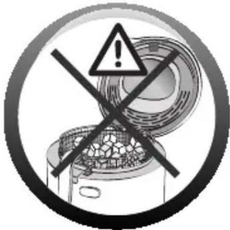 Warning sign with exclamation mark and crossed-out prohibition symbol over a food item illustration