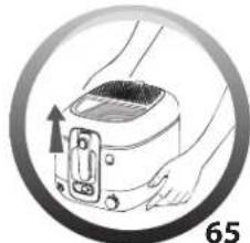 Illustration of hands operating a toaster with an upward arrow, enclosed in a circular frame (no text or symbols)