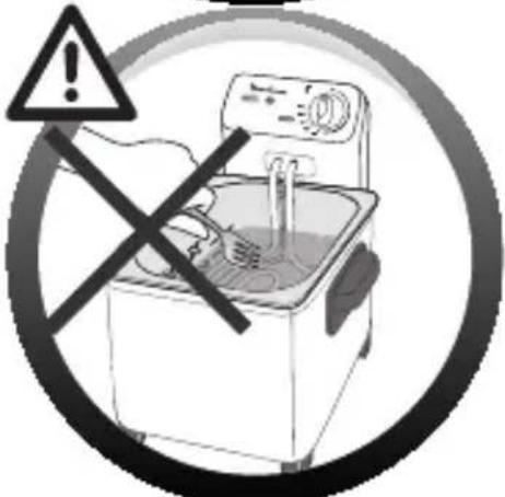 Warning symbol for washing machine with exclamation mark and crossed-out hand gesture