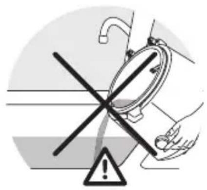 Safety warning symbol showing a hand holding a valve with crossed lines and a warning triangle