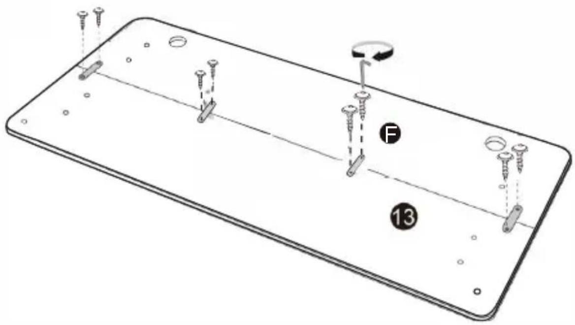 Diagram of a smartphone with screw installation and labeled parts, including 'F' and number '13'