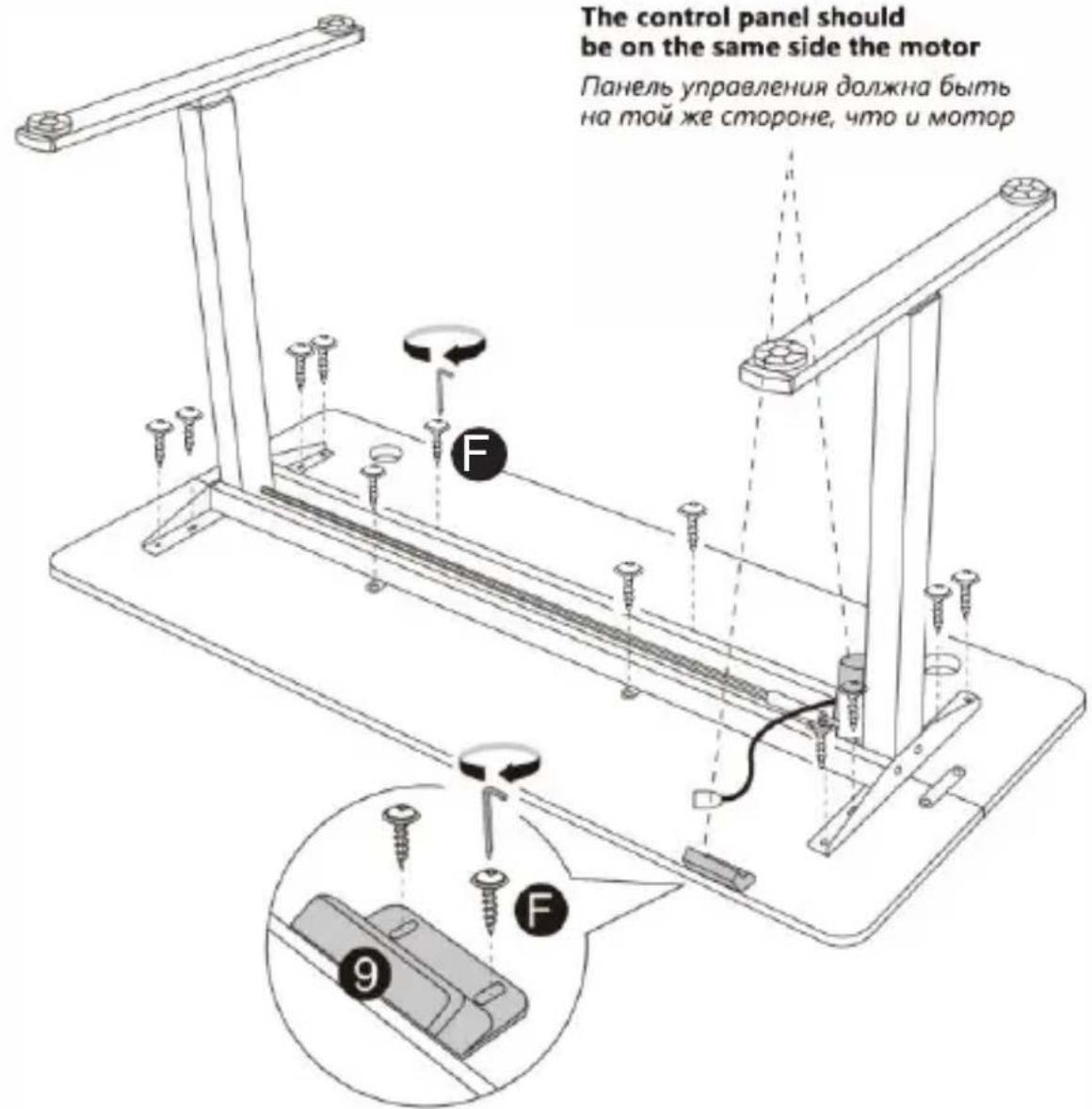 The control panel should be on the same side the motor Панель управления должна быть на той же стороне, что и мотор