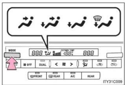 MODE 888 DUTTER TEMP 498% 888 OFF DUAL < # REAR A/C REAR FRONT ITY31C009