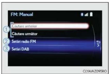 FM: Manual Căutare anterior Căutare următor Setări radio FM Setări DAB CLYAVAZ095RO