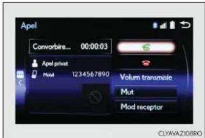 Apel Convorbire... 00:00:03 Apel privat Mioil 1234567890 Volum transmisie Mut Mod receptor CLYAVAZIOBRO
