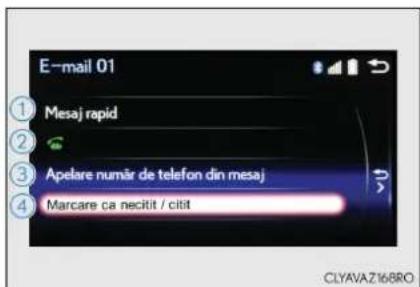 E-mail 01 ① Mesaj rapid ② Apelare număr de telefon din mesaj ③ Marcare ca necitit / citit CLYAVA7168RO