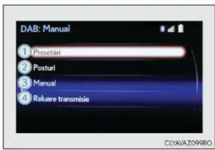 DAB: Manual ① Presetari ② Posturi ③ Manual ④ Reluare transmisie CLYAVA Z099RO