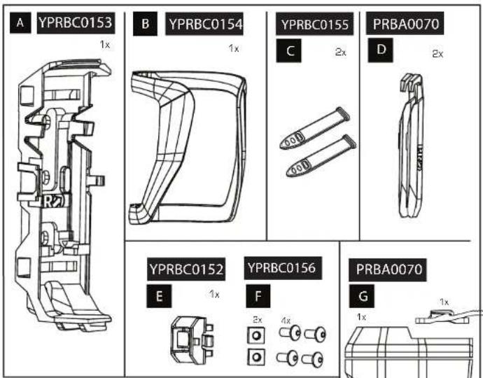 A YPRBC0153 1x B YPRBC0154 1x C 2x PRBA0070 D 2x YPRBC0152 E 1x F 2x 4x G 1x 1x