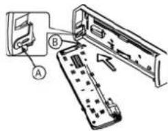 Diagram showing a device with labeled parts A and B, likely illustrating a physical or electronic assembly.