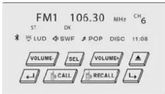 FM1 106.30 MHz CH ST DX LUD SWF POP DISC 11:08 VOLUME- SEL VOLUME- ←↓ CALL RECALL L↓