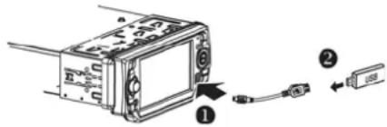 Diagram showing a device with labeled components and connection arrows, including a cable and connector.