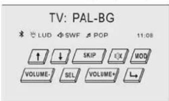 TV: PAL-BG LUD SWF POP 11:08 ↑ ↓ SKIP OK MOD VOLUME- SEL VOLUME- →