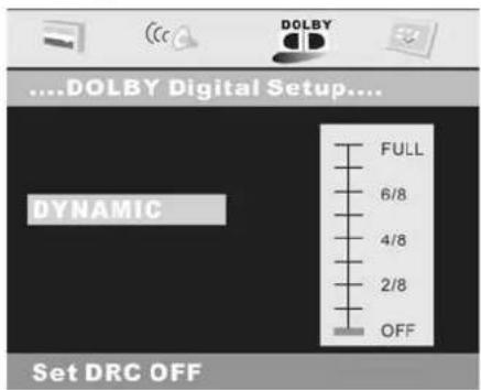 DOLBY Digital Setup... FULL 6/8 4/8 2/8 OFF DYNAMIC Set DRC OFF
