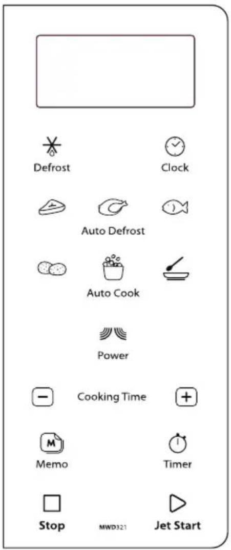 Defrost Clock Auto Defrost Auto Cook Power Cooking Time Memo Timer Stop MWD321 Jet Start